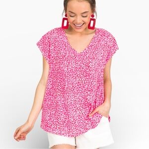 Jodifl Printed Short Sleeve V-Neck Lightweight Top Pink Women’s Size Large